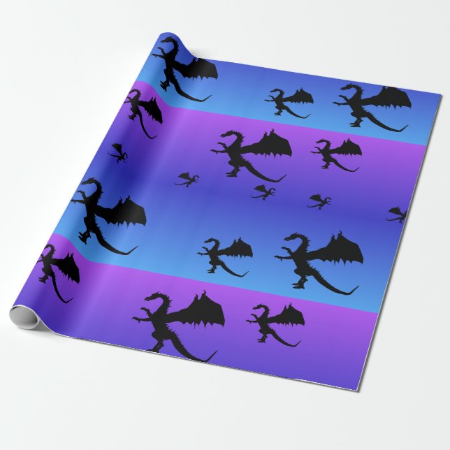 Lila Blue i flygande Dragon Silhouette Presentpapper (Utrullad)