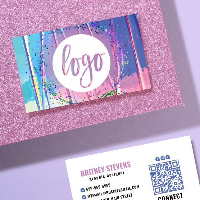 Lila Blue Iridescent Foil Glitter Confetti Logotyp Visitkort (Skapare uppladdad)