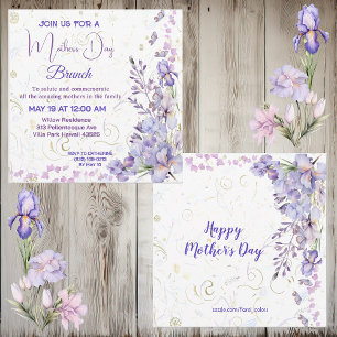 Lila Blue Iris Cute Butterfly Mors dag Brunch Inbjudningar
