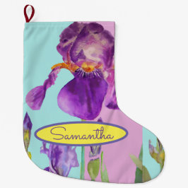 Lila Blue Iris Irises Blommigt jul Stock Stor Julstrumpa