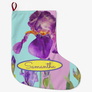 Lila Blue Iris Irises Blommigt jul Stock Stor Julstrumpa