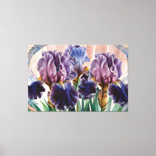 *~* Lila BLUE IRIS Irises Vintage Blommigt TV2 Canvastryck
