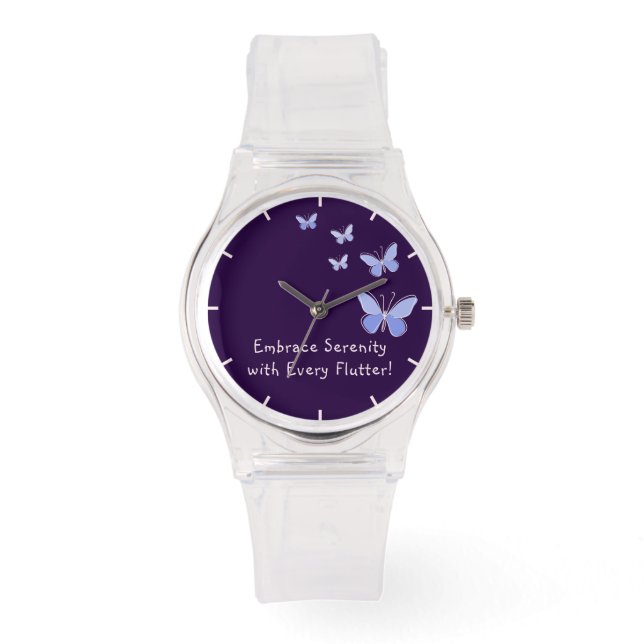 Lila Blue Kaleidoscope Butterflies Motivation Armbandsur (Framsida)