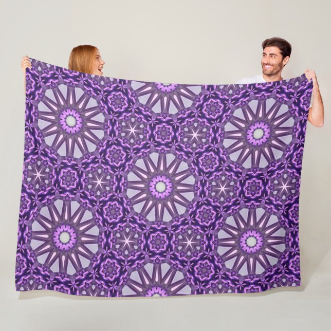 Lila Blue Kaleidoscope Pinjul Mandala Mönster Fleecefilt (På plats)