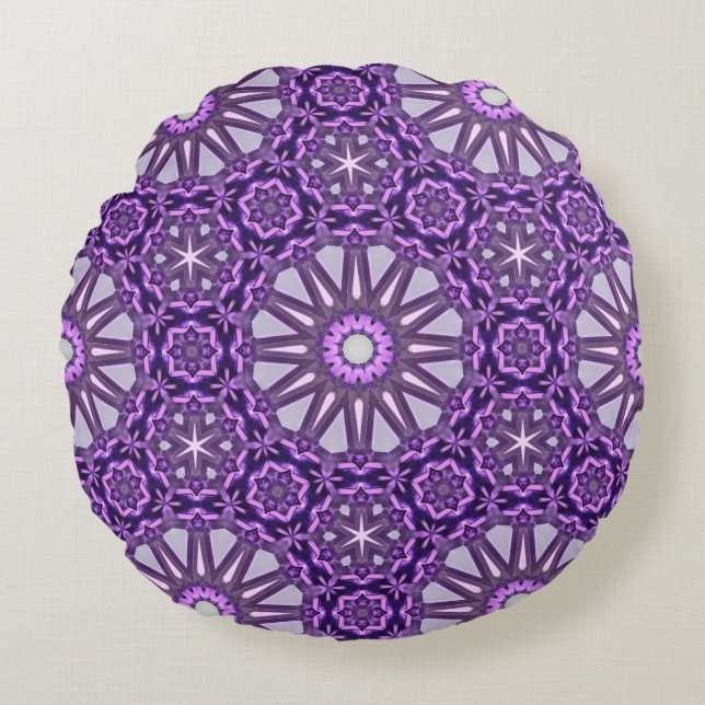 Lila Blue Kaleidoscope Pinjul Mandala Mönster Rund Kudde (Framsidan)