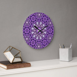 Lila Blue Kaleidoscope Pinjul Mandala Mönster Stor Klocka