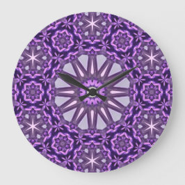 Lila Blue Kaleidoscope Pinjul Mandala Mönster Stor Klocka
