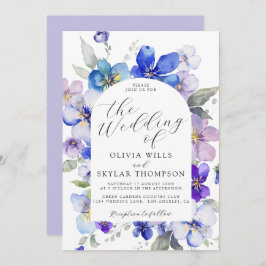 Lila Blue Lavender Mauve Navy Flower Bröllop Inbjudningar