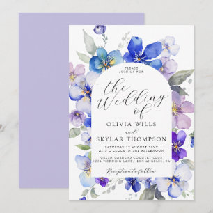 Lila Blue Lavender Mauve Navy Flower Bröllop Inbjudningar
