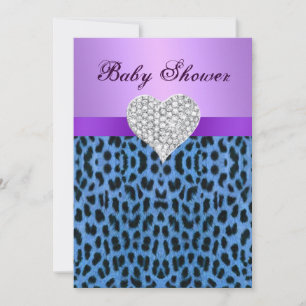Lila Blue Leopard Skriv ut Heart Baby Shower Inbju Inbjudningar