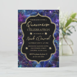 Lila & Blue Midnight Crystal Galaxy Quinceanera Inbjudningar