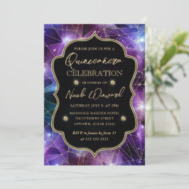 Lila & Blue Midnight Crystal Galaxy Quinceanera Inbjudningar