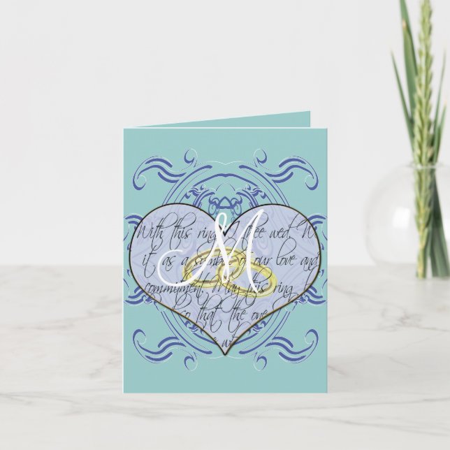 Lila Blue Monogram Bröllop Vow Heart Tack Kort (Framsida)