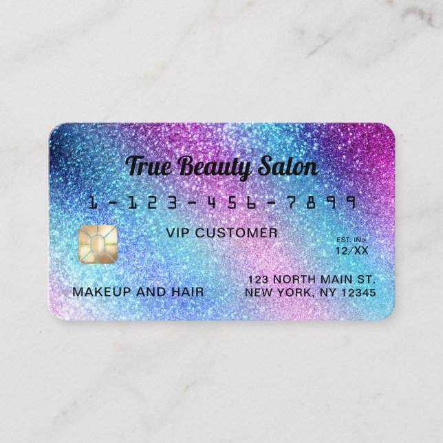 Lila Blue Nebula Galaxy Glitter Kredit Visitkort (Framsida)