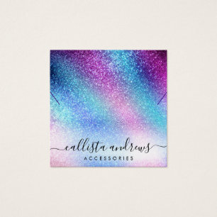 Lila Blue Nebula Galaxy Glitter Necklace Visning Fyrkantigt Visitkort