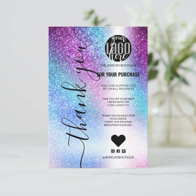 Lila Blue Nebula Galaxy Glitter Order Tack Kort (Stående Fram)