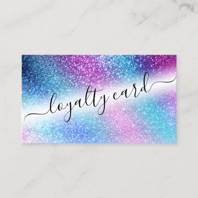 Lila Blue Nebula Galaxy Glitter Script Loyalty Lojalitetskort (Framsida)