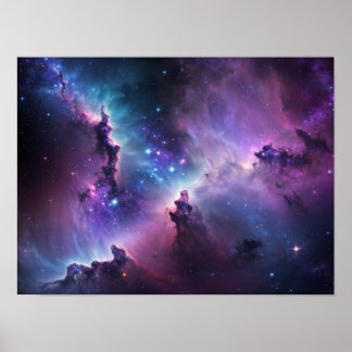 Lila-Blue Nebula med stjärnor Poster
