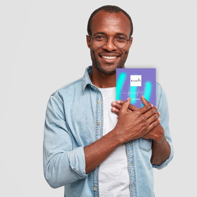 Lila Blue Oceanic Abstrakt Anpassningsbar QR-LOGOT Fyrkantigt Visitkort (Purple Blue Oceanic Abstract Custom QR LOGO Square Business Card)