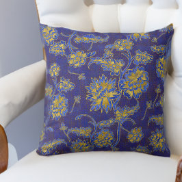 Lila Blue och Guld Blommigt Chintz Kudde
