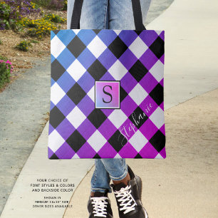 Lila Blue och Rosa Buffalo Check Play Monogram Tygkasse