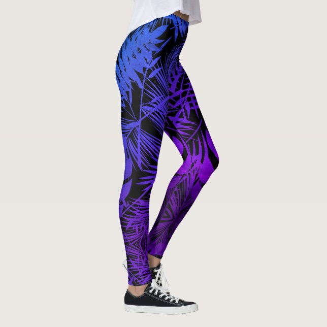 Lila blue ombre tropical handflatan löv trendig ch leggings (Höger)