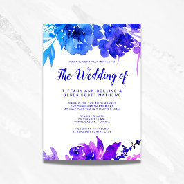 Lila Blue Ombre Watercolor Blommigt Bröllop Inbjudningar