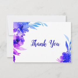 Lila Blue Ombre Watercolor Blommigt Bröllop Tack Kort