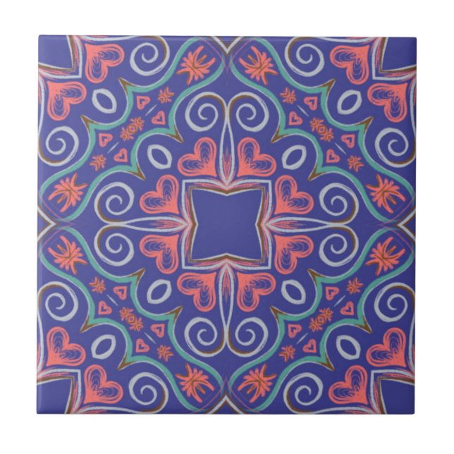 Lila blue ornamic Ceramic Tile Kakelplatta (Framsidan)