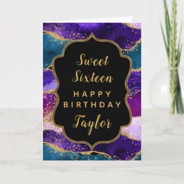 Lila Blue Peacock Agate Sweet 16 Grattis på födels Kort
