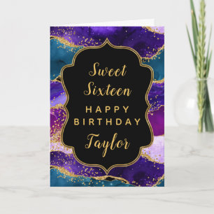 Lila Blue Peacock Agate Sweet 16 Grattis på födels Kort