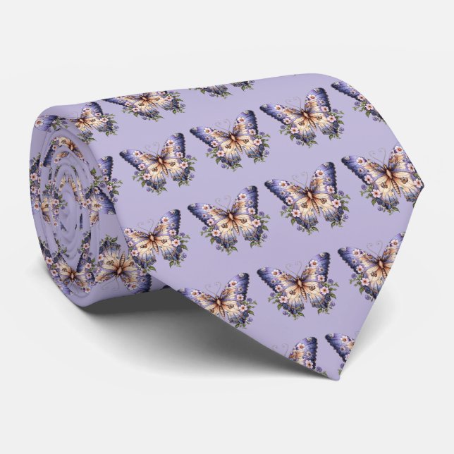 Lila Blue Periwinkle Butterflies Neck TIe Slips (Rullad)