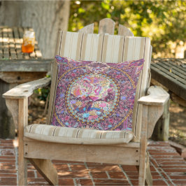 Lila Blue Persian Blommigt Flowers Peacock Patio Kudde