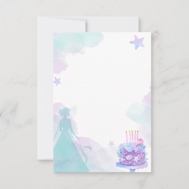 Lila Blue Princess Girl Födelsedagsfest Tack Kort (Framsida)