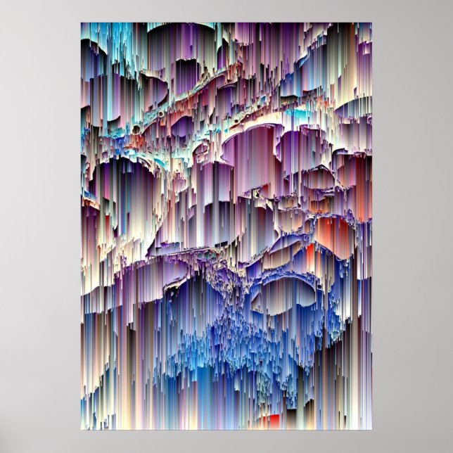 Lila Blue Red Waterfall Sten Abstrakt Art Poster (Framsidan)