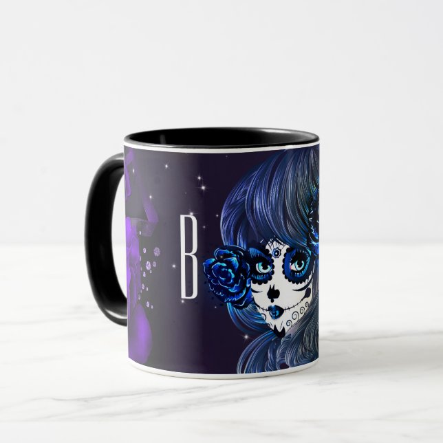 Lila Blue Ro Sugar Skull Girl Personlig Mugg (Framsida vänster)