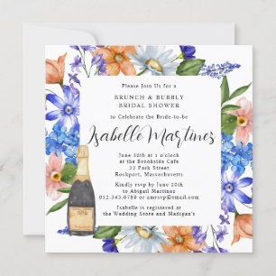 Lila Blue Rosa Blommigt Brunch & Bubble Shower Inbjudningar