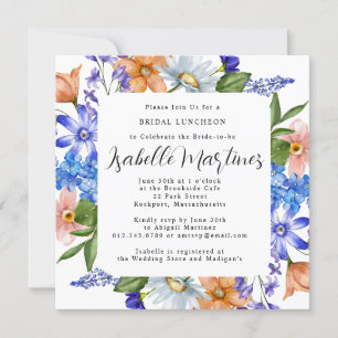 Lila Blue Rosa Blommigt Möhippa Luncheon Shower Inbjudningar