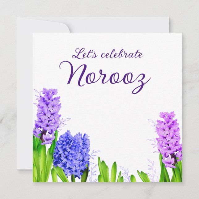 Lila Blue Rosa Flowers Hyacinth Lycklig Noroz Inbjudningar (Framsida)