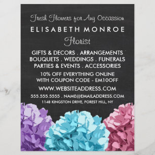 Lila, Blue & Rosa Hydrangea Chalkboard Floristry Reklamblad