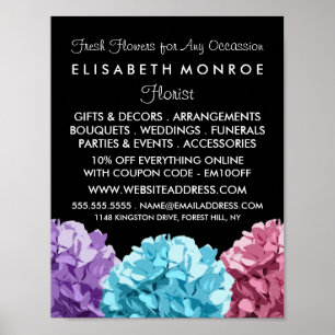 Lila, Blue & Rosa Hydrangea, Floristry Poster