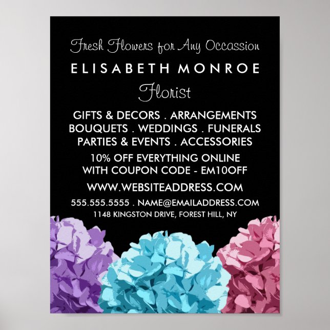 Lila, Blue & Rosa Hydrangea, Floristry Poster (Framsidan)