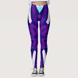 Lila Blue Rosa Retro Deco Mönster Gym Yoga Leggings