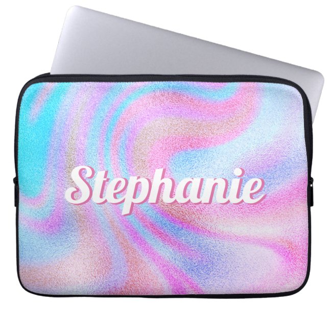 Lila Blue Rosa Shimmer Swirl Personlig Namn Laptop Fodral (Framsidan)