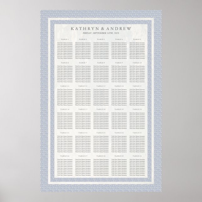 Lila Blue Seigaiha Bröllop/Evenemangsdiagram Poster (Framsidan)