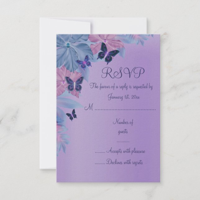 Lila & Blue Shimmer Butterfly Sweet 16 OSA kort (Framsida)