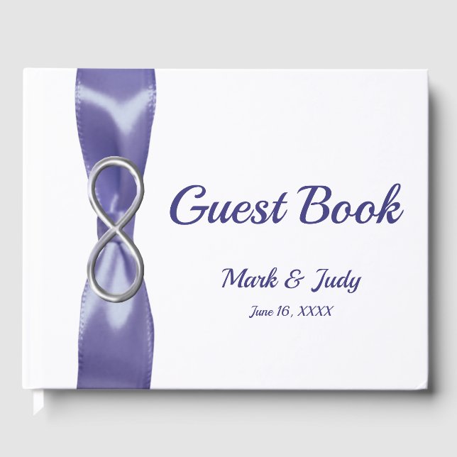 Lila Blue Silver Infinity Bröllop Guestbook Gästböcker (Framsida)