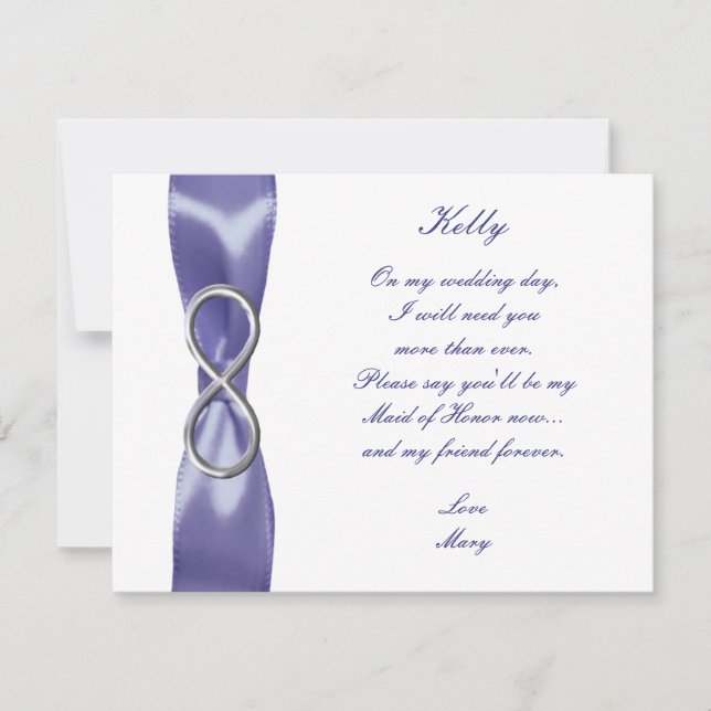 Lila Blue Silver Infinity Maid of honor Card (Framsida)