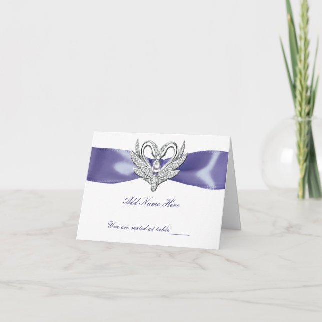Lila Blue Silver Svanar Bord Place Card Anteckningskort (Framsida)