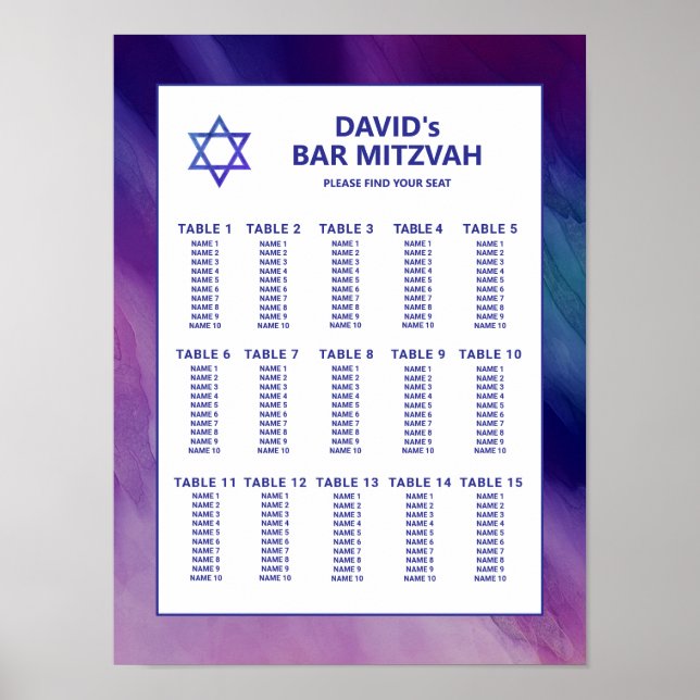 Lila Blue Star David Pub Mitzvah Seatdiagram Poster (Framsidan)